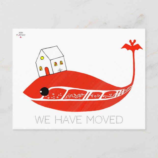 Carte Postale La jolie baleine rouge a déplacé la maison. Ajoute (Devant)