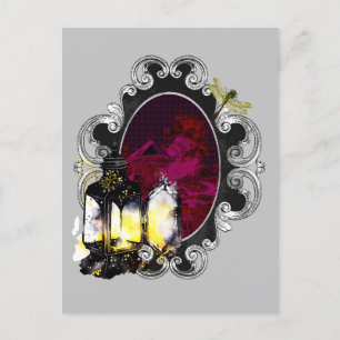 Carte Postale La lanterne et la libellule - Vintage magique