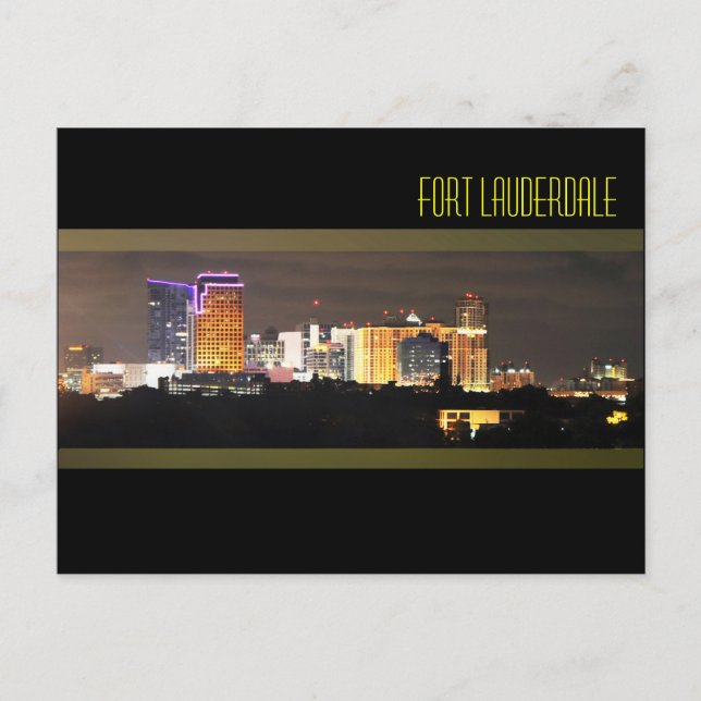 Carte Postale La ligne d'horizon de Fort Lauderdale la nuit (Devant)
