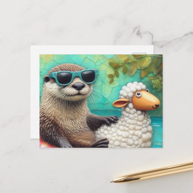 Carte Postale La loutre mignonne dans une flottille flottante de (Devant/Arrière en situation)