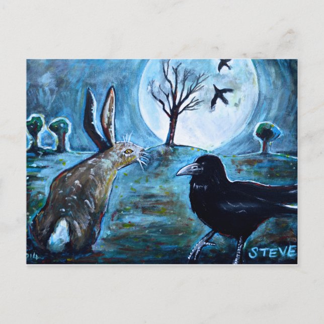 Carte Postale La lune, les lièvres et la corneille (Devant)