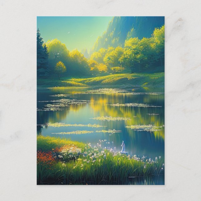 Carte Postale La magie du lever du soleil sur le paysage vert (Devant)