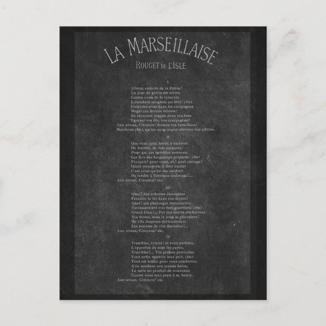 Carte Postale La marseillaise - Paroles (Devant)