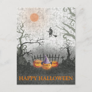 Carte Postale La nuit d'Halloween effrayante avec Citrouille sor