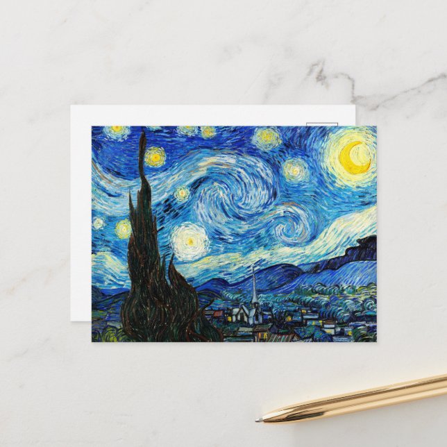 Carte Postale La nuit étoilée par Vincent Van Gogh (Devant/Arrière en situation)