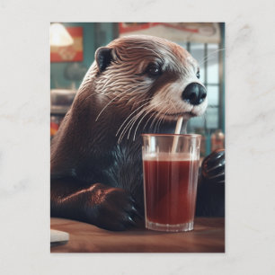 Carte Postale La Otter boit un soda dans un café