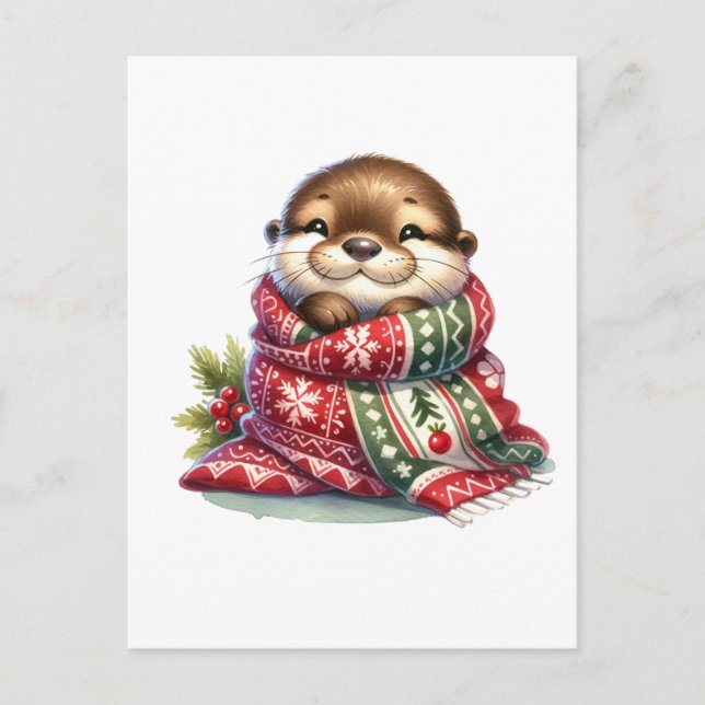 Carte Postale La Otter de Noël dans une écharpe (Devant)