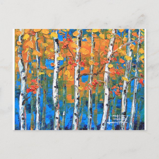 Carte Postale La peinture d'arbre de bouleau, bouleau bleu, (Devant)