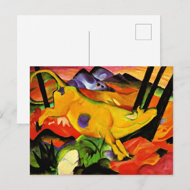 Carte Postale La peinture de Franz Marc, La vache jaune (Devant / Derrière)