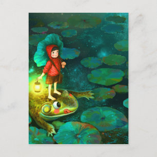 Carte Postale La petite fille dans l'étang avec grenouille.jpg