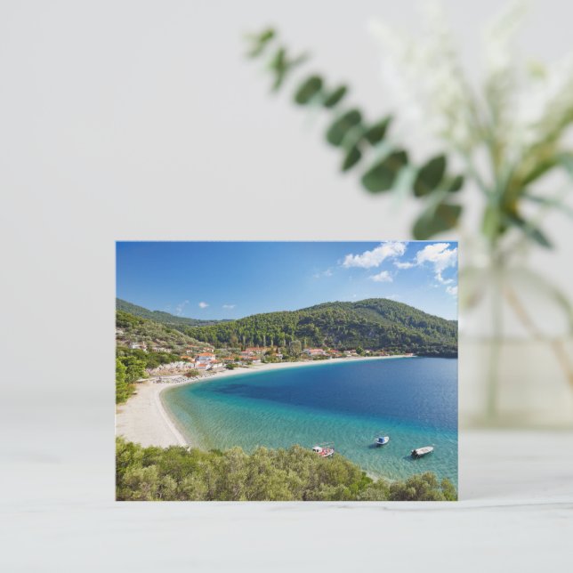 Carte Postale La plage Panormos de l'île de Skopelos, Grèce (Debout devant)