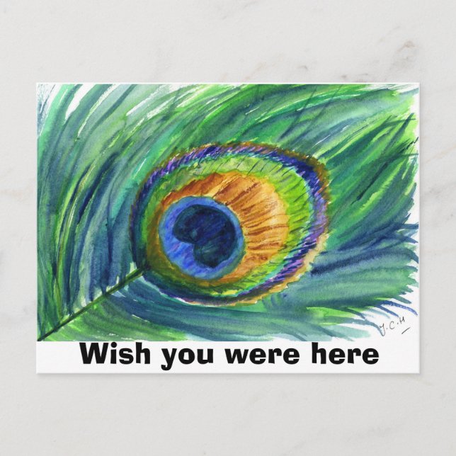Carte Postale la plume de paon, souhaitent que vous ayez été ici (Devant)