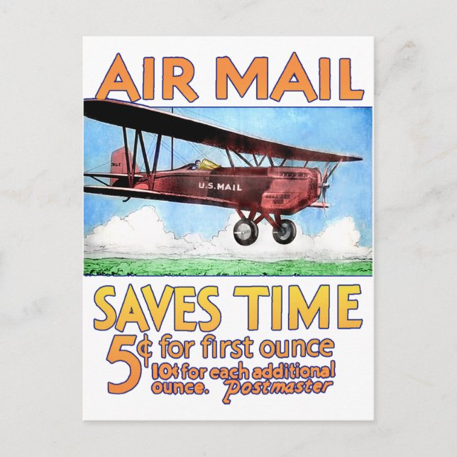 Carte Postale La poste aérienne épargne le temps (Devant)