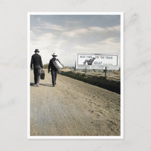 Carte Postale La prochaine fois Essayez le train, Hommes marcher