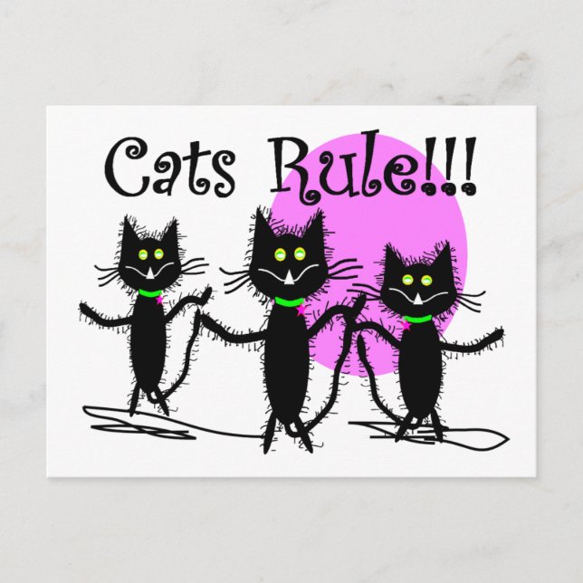 Carte Postale La règle des chats ! ! !  Design de chat noir...ad (Devant)