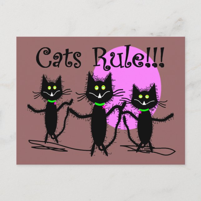 Carte Postale La règle des chats ! ! !  Design de chat noir...ad (Devant)