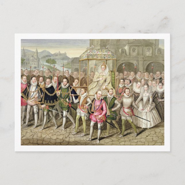 Carte Postale La reine Elizabeth I en procession avec ses Courti (Devant)