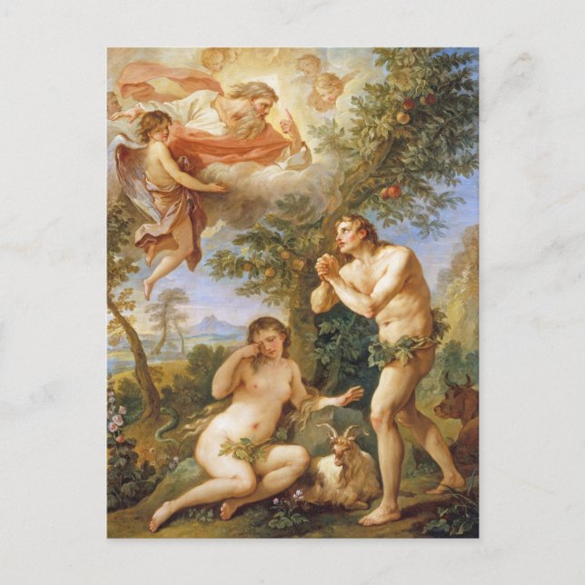 Carte Postale La réprimande d'Adam et Ève Biblique Art Religieux (Devant)
