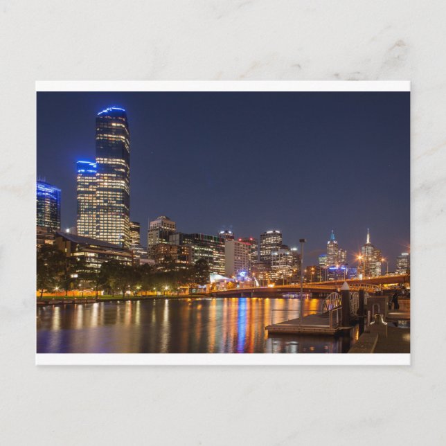 Carte Postale La rivière Melbourne' Yarra la nuit (Devant)