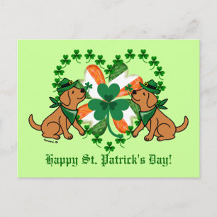 Carte Postale La Saint-Patrick Deux Labradors rouges renards 
