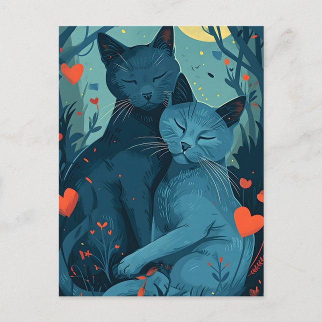 Carte Postale La Saint Valentin du chat bleu russe (Devant)