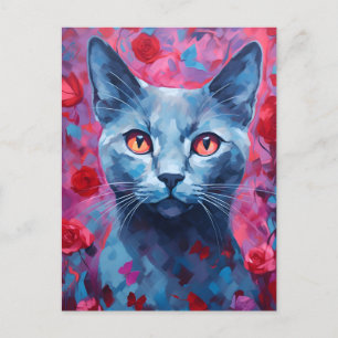 Carte Postale La Saint Valentin du chat bleu russe