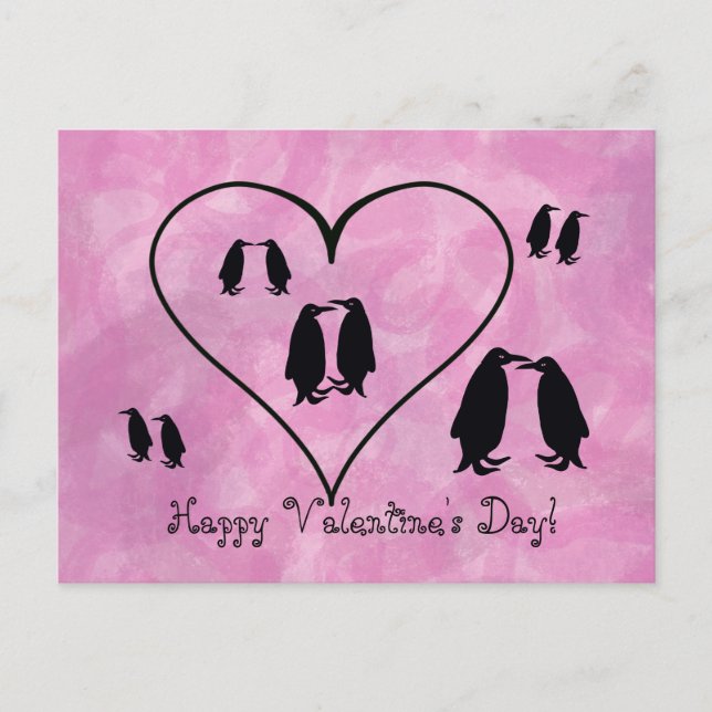 Carte Postale La Saint-Valentin du manchot rose (Devant)