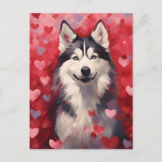Carte Postale La Saint-Valentin husky (Devant)