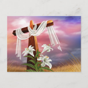 Carte Postale La Sainte Croix - Drapée en blanc avec Lilies