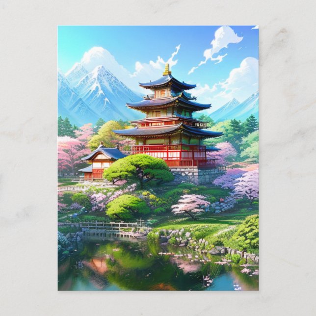Carte Postale La sérénité des fleurs au temple japonais (Devant)