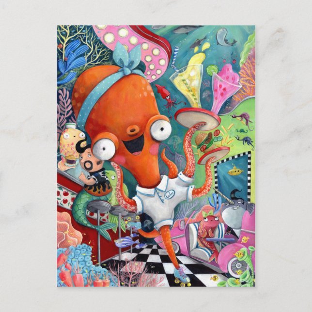 Carte Postale La serveuse Octopus dans le bar Underwater Road (Devant)