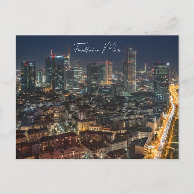 Carte postale, la Skyline Frankfurt la nuit (Devant)