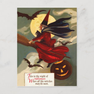 Carte Postale La sorcière vole sur son balai dans la nuit d'Hall