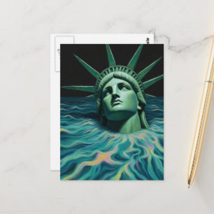 Carte Postale La Statue de la Liberté Fond Surréaliste