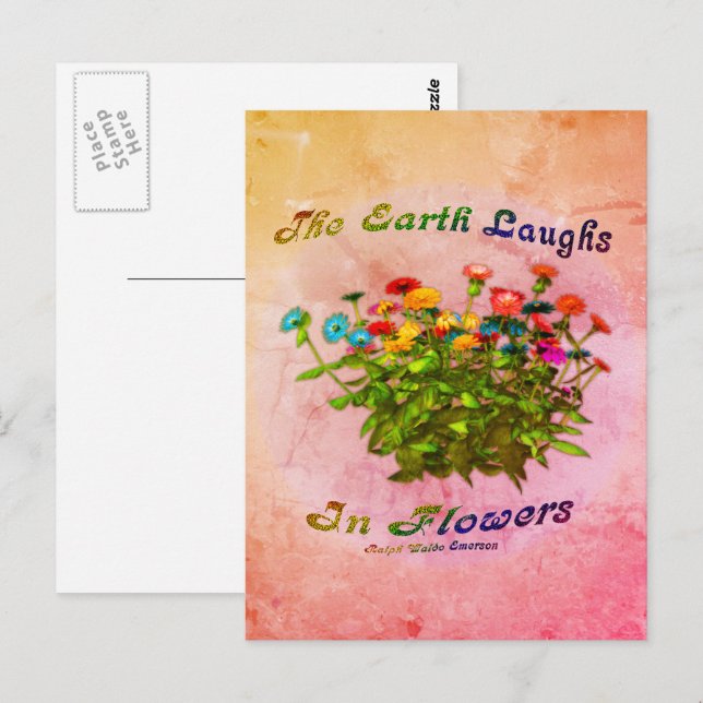 Carte Postale La Terre Rire Dans Les Fleurs Citation Inspiration (Devant / Derrière)