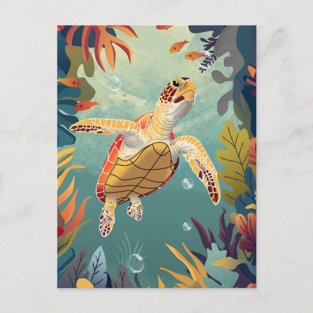 Carte Postale La Tortue Verte Nage L'Océan Pacifique (Devant)