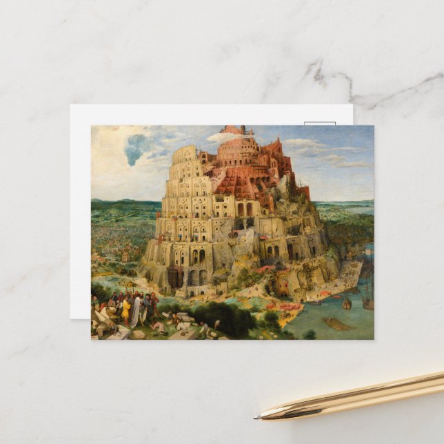 Carte Postale La Tour de Babel, 1563 par Pieter Bruegel (Devant/Arrière en situation)