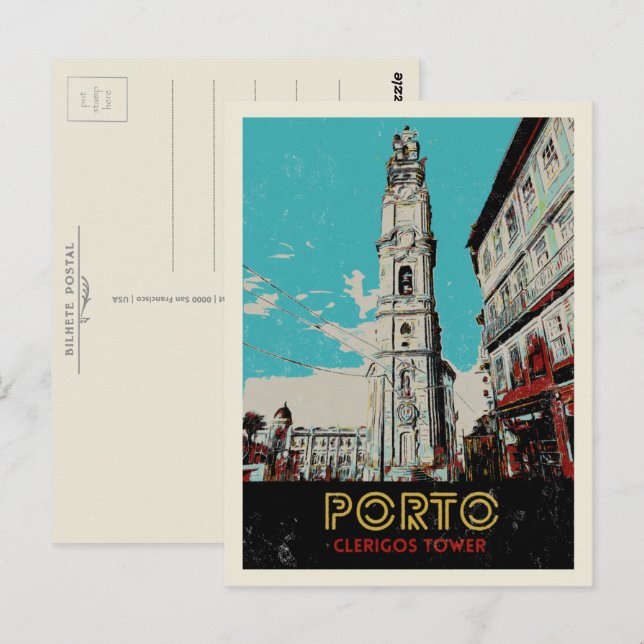 Carte Postale La tour de Porto Clerigos illustration Portugal (Devant / Derrière)