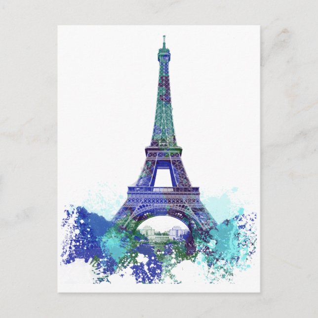 Carte Postale La tour Eiffel éclaboussure de couleurs (Devant)