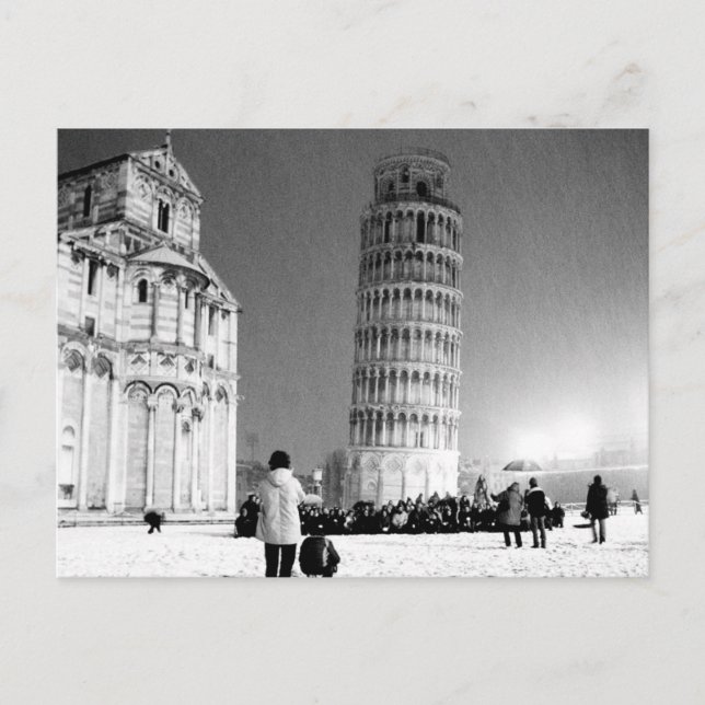 Carte Postale La Tour penchée sous la neige (B&W) (Devant)