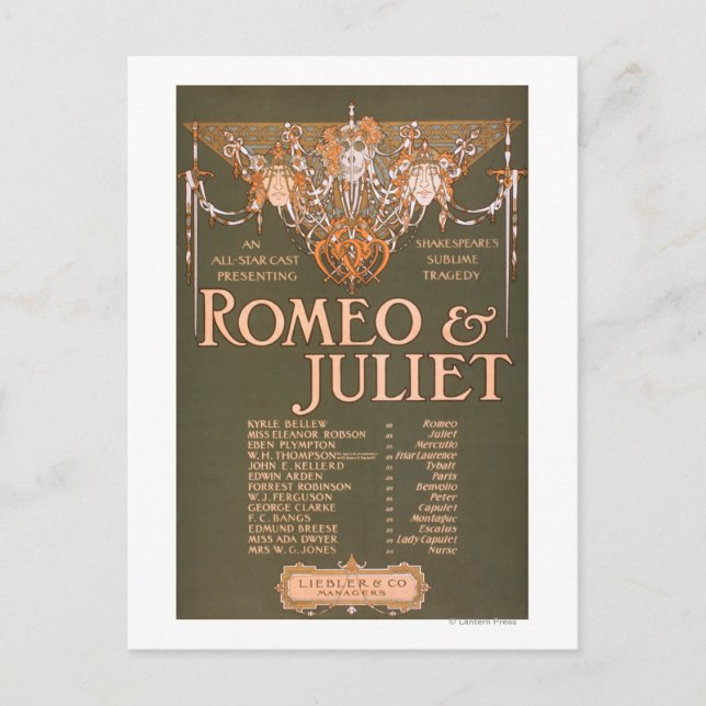 Carte Postale La Tragédie Sublime de Shakepeare "Romeo & Juliet" (Devant)