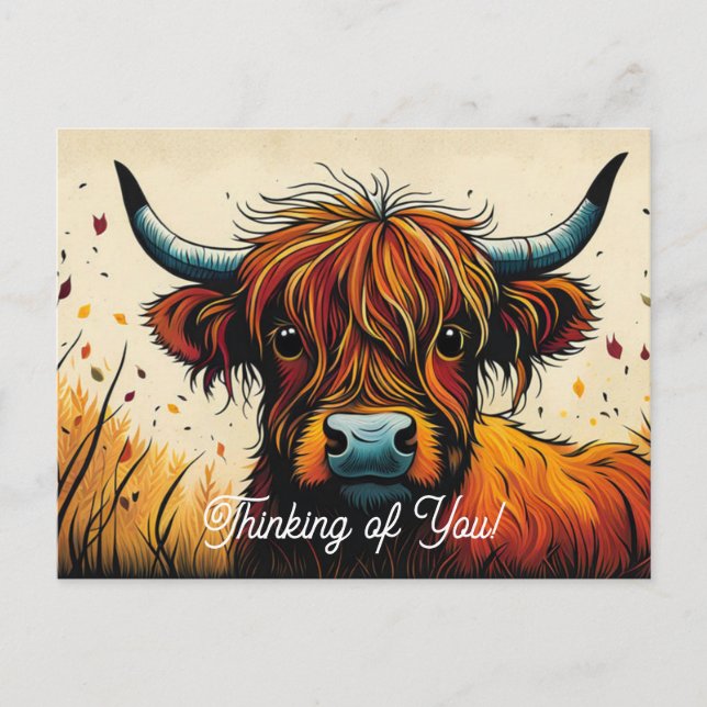 Carte Postale La vache cool Highland face vers le haut Penser à  (Devant)