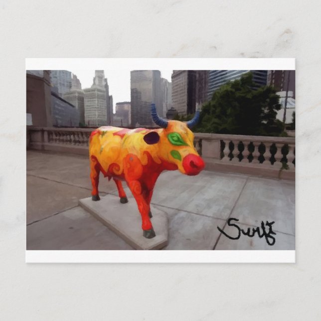 Carte Postale La vache de Chicago sur la parade (Devant)