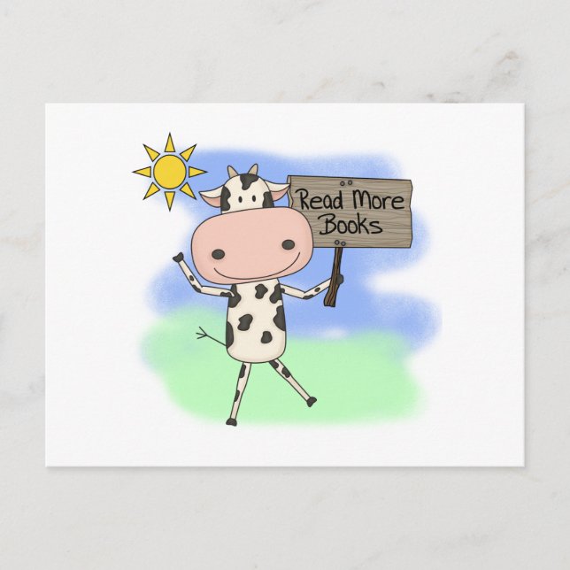 Carte Postale La vache Lire Plus De Livres (Devant)