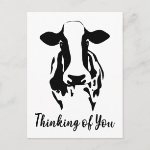 Carte Postale La vache pense à toi Bonjour Mlle Vous Fermier