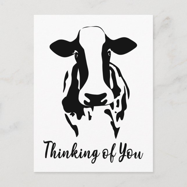 Carte Postale La vache pense à toi Bonjour Mlle Vous Fermier (Devant)