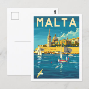 Carte Postale La Valette Malte Vintage célèbre lieu de voyage