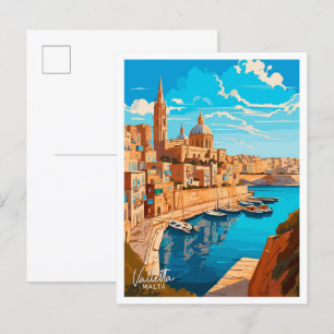 Carte Postale La Valette Malte Voyage Vintage illustration