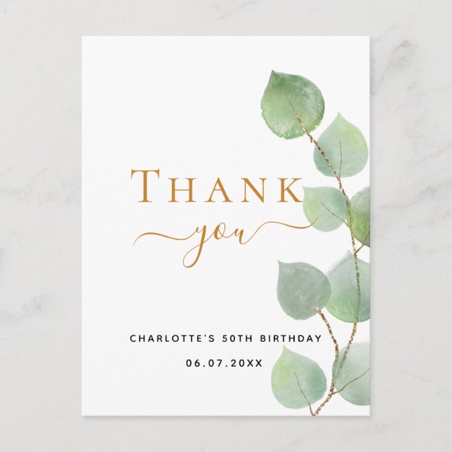 Carte Postale La verdure d'eucalyptus d'anniversaire merci (Devant)