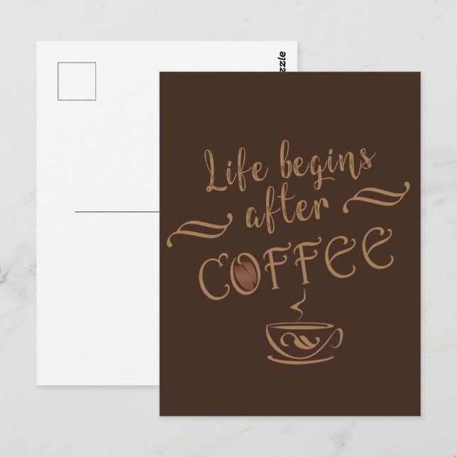 Carte Postale La vie commence après le café, buveur drôle de caf (Devant / Derrière)